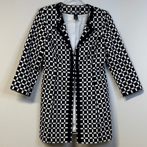 White House Black Market Geo Print Jacquard Topper Women's Size 6 EUC - Picture 3 of 7